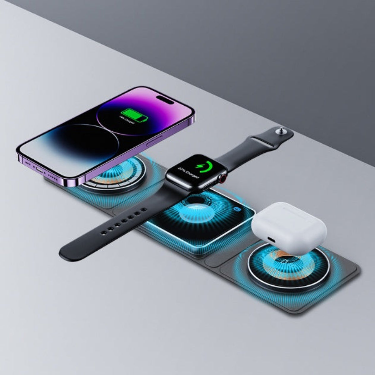 3-IN-1 Magnetic Folding Wireless Charger Station /Fast Charging  for iPhone ,Apple Watch & AirPods