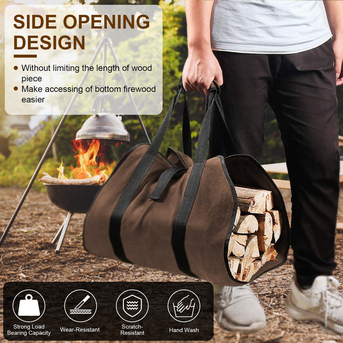Firewood Carrier Bag-Heavy-Duty Log Tote with Handle for Indoor  Fireplace & Outdoor Camping