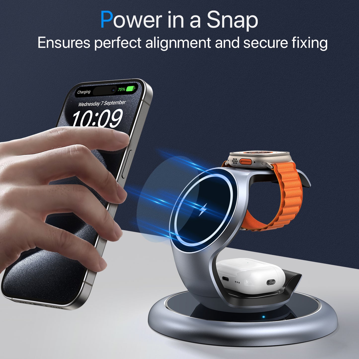 3-in-1 Magsafe Wireless Charging Station for iPhone, Apple Watch & AirPods-Fast & Safe Charging Dock