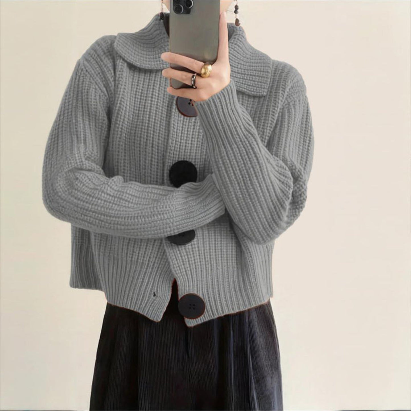 Cozy Plus Size Ribbed Cardigan – Soft Long Sleeve Knit Sweater for Fall & Winter