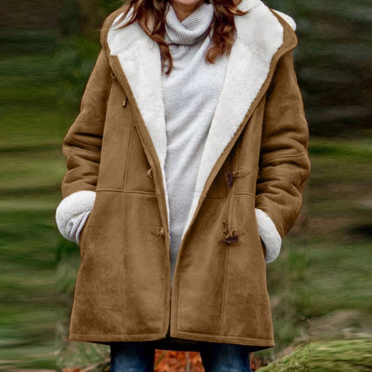 Women's Sherpa  Lined Winter Jacket-Warm Fleece Hooded Coat with Toggle Design