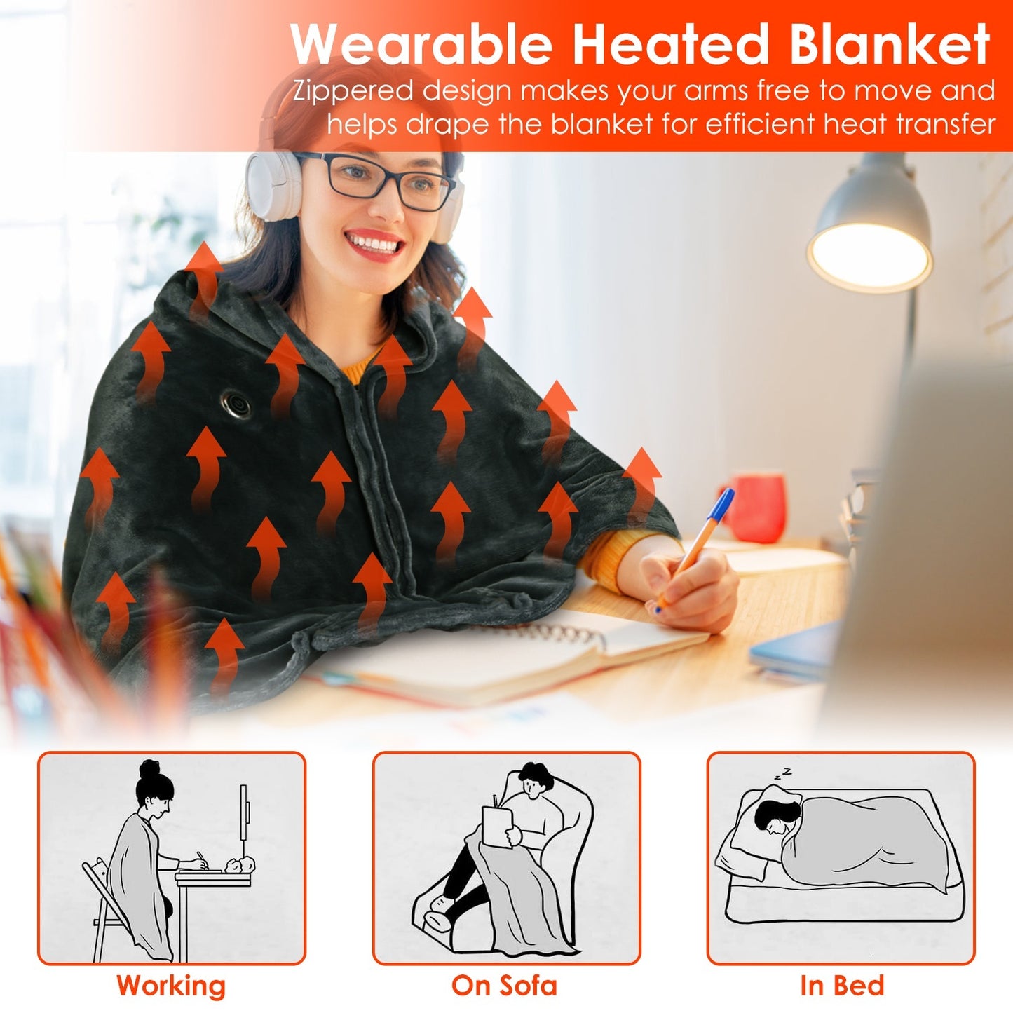 Cozy USB Heated Shawl Blanket – Zipper Design, 3 Heat Levels, Washable Winter Wrap