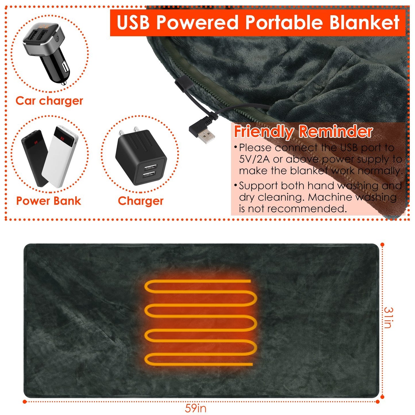 Cozy USB Heated Shawl Blanket – Zipper Design, 3 Heat Levels, Washable Winter Wrap