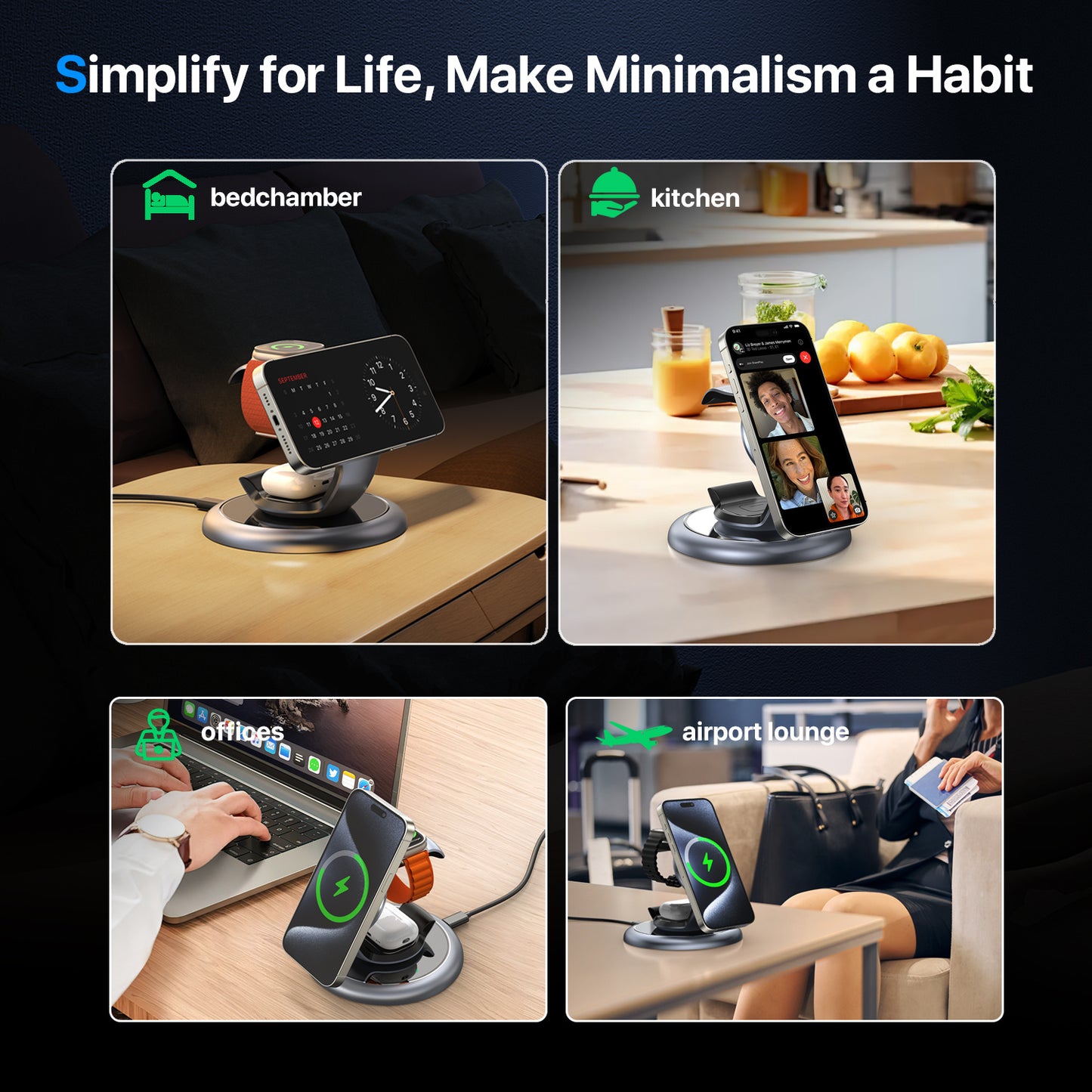 3-in-1 Magsafe Wireless Charging Station for iPhone, Apple Watch & AirPods-Fast & Safe Charging Dock
