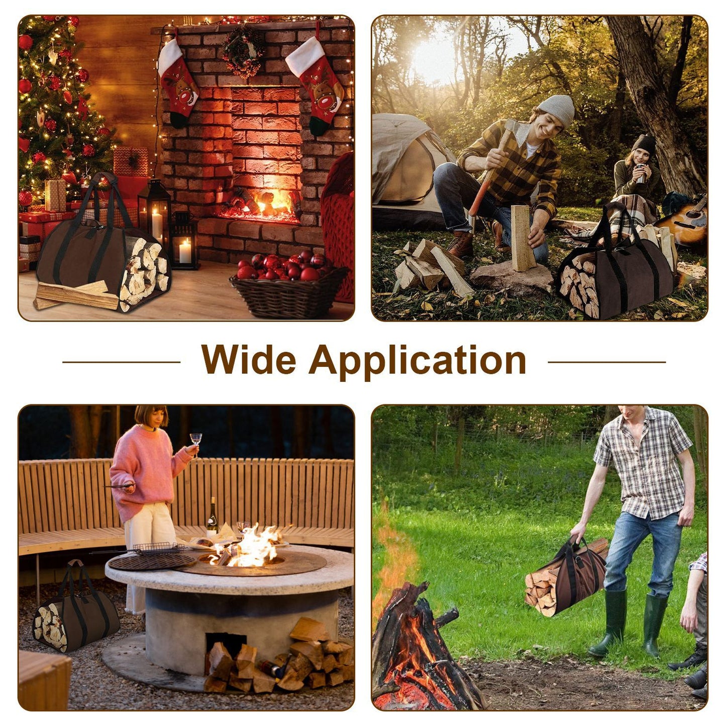 Firewood Carrier Bag-Heavy-Duty Log Tote with Handle for Indoor  Fireplace & Outdoor Camping