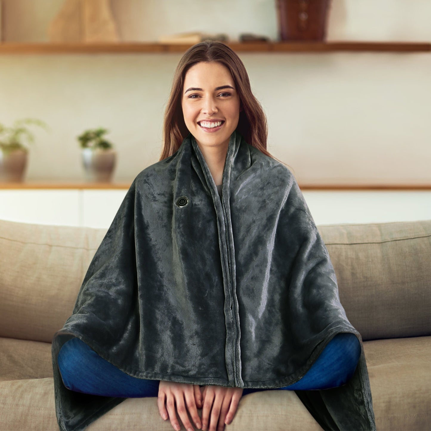 Cozy USB Heated Shawl Blanket – Zipper Design, 3 Heat Levels, Washable Winter Wrap