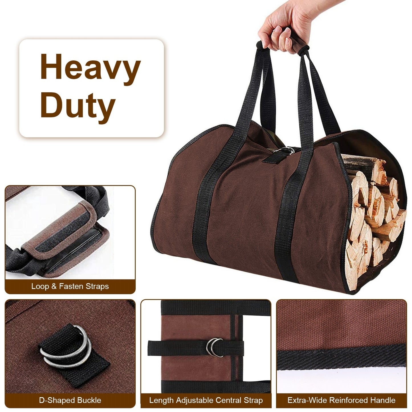Firewood Carrier Bag-Heavy-Duty Log Tote with Handle for Indoor  Fireplace & Outdoor Camping