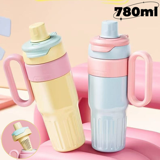 Grandient Stainless Steel Thermal & Cup-780ml Double Wall Coffee & Water Bottle with Straw Lid