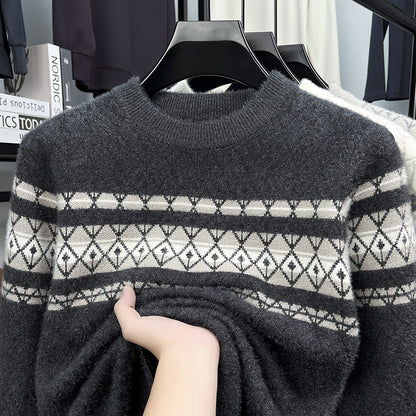 Fashion New Round Neck Pullover Mink Knitted Sweater Men