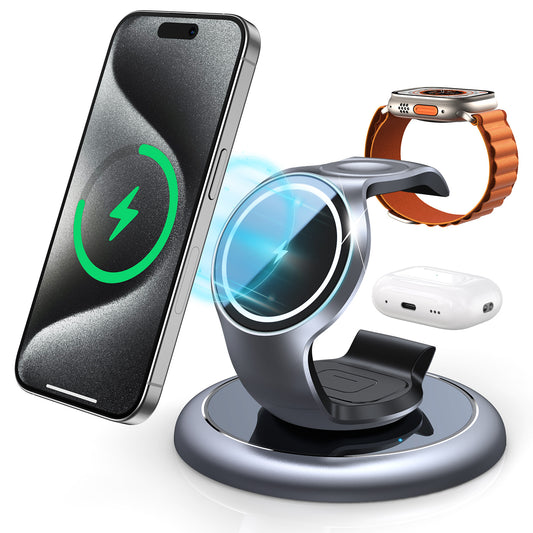 3-in-1 Magsafe Wireless Charging Station for iPhone, Apple Watch & AirPods-Fast & Safe Charging Dock